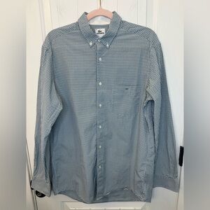 Lacoste Men's Sage Green Off-White Checkered Button Up Shirt Size 40 EUC